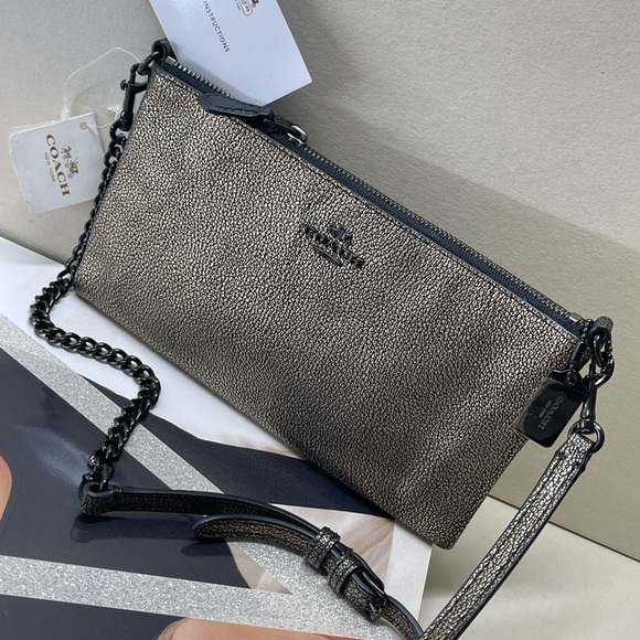 Coach Handbags - (new+tag) Coach metallic crossbody /clutch  chain+leather